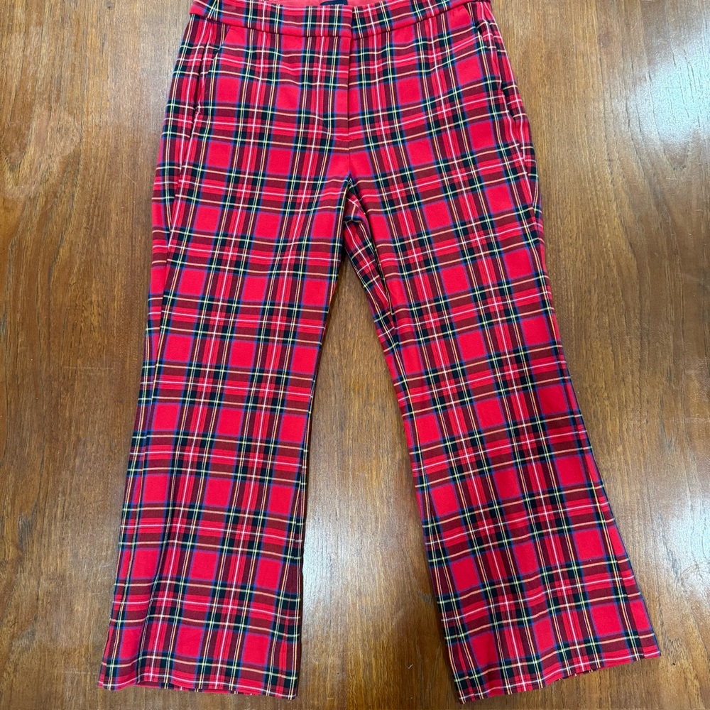 J. Crew Red Kelsey Plaid Pants, 8 crop/ankle flare